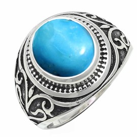 JEWELSTREZORO Turqouise Lab Grown Gemstone Band Ring Men And Women Ring Sterling Silver Band Ring All Size Gift Item Jewelry TSR1221BT_37 (Z+1)