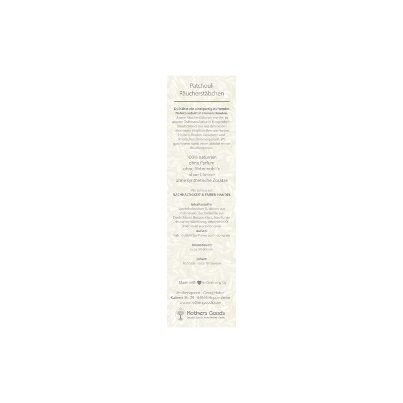 100% Natural Patchouli Incense Sticks, Pure Natural, 10 Sticks, Made