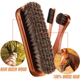 4 Pcs Horsehair Shine Shoes Brush Kit Polish Dauber Applicators Cleaning Leather Shoes Boots Care Brushes Suede Cleaner Brush with Microfiber Shoe Cloth(4 Pcs Style A)