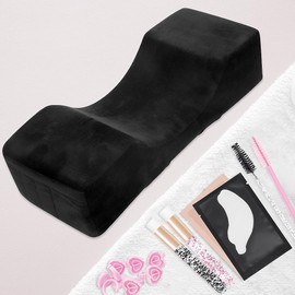 Beauty Salon Eyelash Extension Neck Pillow - Comfortable Velvet Beauty Memory Foam Pillow,Eyelash Pillow Grafted Eyelash Curve Pillow with Makeup Pocket to Protect Neck(Black)