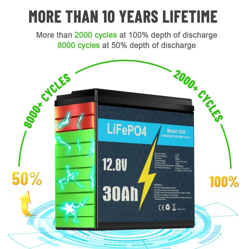 Litime 12V 30Ah LiFePO4 Lithium Battery 30A BMS Deep Cycles