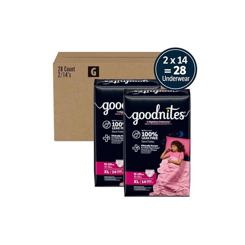Goodnites Ropa interior nocturna para niñas XL (100 a 150