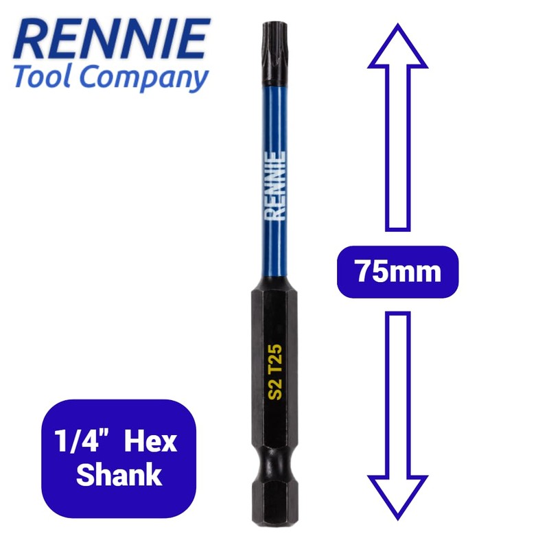 5 x Rennie Tools T25 TX25 Impact Screwdriver Driver Bits