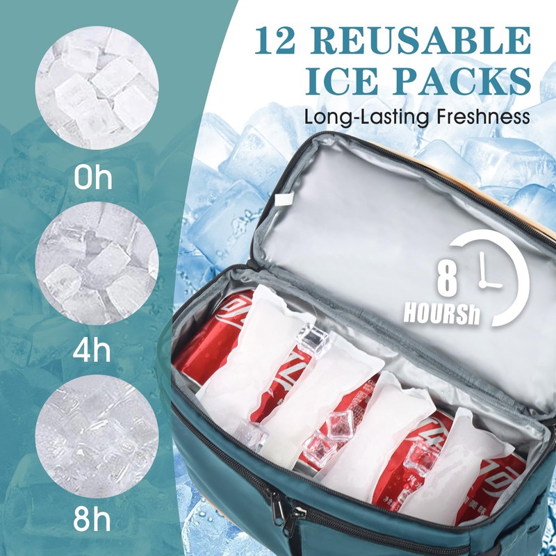 Scothen Backpack Cooler with Double Decker & 12 Ice Packs-