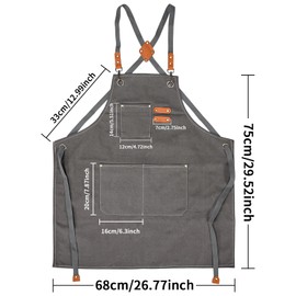 KOOOGEAR Multifunctional Canvas Apron, Work Apron, Welding Apron, Grill Cooking Apron, Adjustable Belt, Suitable Linen Apron Suitable for Kitchen, Garden, Blacksmiths, Workshop, gray
