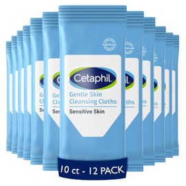 Cetaphil Face And Body Wipes, Gentle Skin Cleansing Cloths, For Dry, Sensitive Skin, Flip Top Closure, Great For The Gym,Travel, In The Car, Hypoallergenic, Fragrance Free, 10 Count (Pack Of 12)