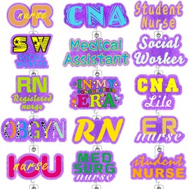 15 Pcs Purple Funny Badge Reel Retractable Accessories Bulk OR ER Nurse Nursing Healthcare Med Surg Badge Holder Pack Cute Medical Assistant Badge Clip RN Social Worker CNA ID Tag Card