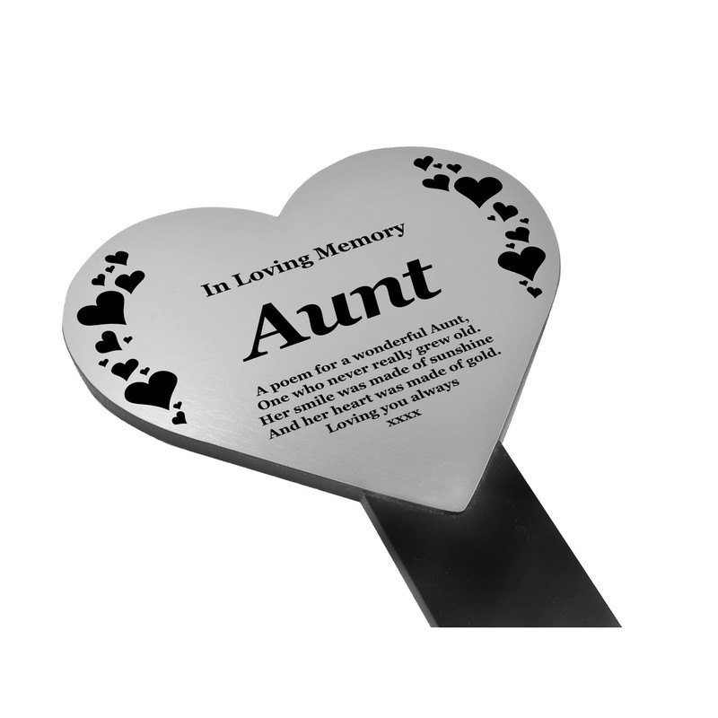 AUNT Heart Memorial Remembrance Plaque Stake - Silver Acrylic, Waterproof,