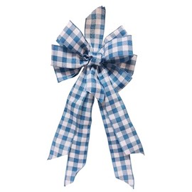 Meseey Large Blue and White Plaid Burlap Bow 20 x 10 Inch Wreaths Spring Bows for Gift Wrapping Tree Topper Front Door Party Home Decorations(Blue White)
