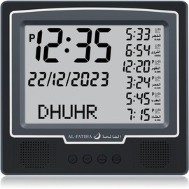 Azan Alarm Table Clock, Automatic Worldwide Digital 8 Azan Prayer Sounds, Muslim Prayer Clock for Home Decor, Ramadan Gift (Black)