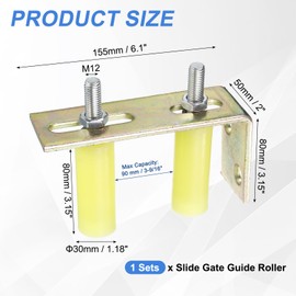sourcing map 2Pcs Slide Gate Guide Roller, 3" Nylon Rollers Gate Support Assembly with L-Rear Post Bracket, Universal Rolling Gate Guider for Sliding Door, Yellow