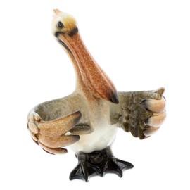 The Bridge Collection Pelican Salt And Pepper Shaker Holder With Glass Shakers - Coastal Bird Kitchen Decor - Nautical Dining Accent For Beach House Or Ocean Theme Table