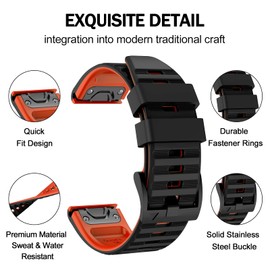 MYSNBKN Compatible with Garmin Fenix 6X/6X Pro Band Easy Fit 26mm Width Soft Silicone Watch Bands Replacement for Fenix 6X/6X Pro Fenix 5X/5X Plus Fenix 3/3 HR Smartwatch