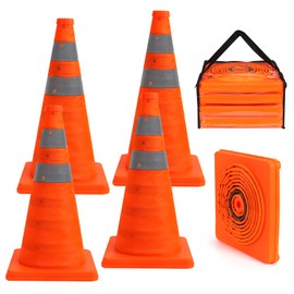 Yeatruojeet 4 Pack 18 inch Collapsible Traffic Safety Cones, Orange Cones, Multi Purpose Pop-up Cones with Reflective Collar, for Road Parking, Driving Practice, Parking Lot,Road Risk Avoidance Tips