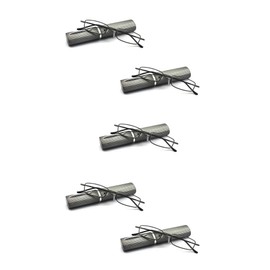 EYE ZOOM 5 Pack Slim Metal Reading Glasses with Tube Case for Men and Women, Gunmetal +3.00