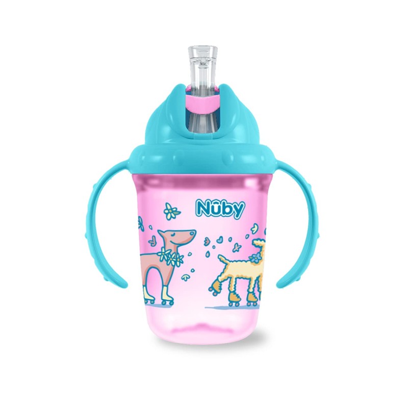 Nuby 2-Handle No-Spill Flip-it Fat Straw Printed Cup - 8oz/
