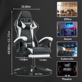 Bigzzia Gaming Chair with Footrest, Ergonomic Game Chairs with Headrest and Lumbar Support, Adjustable Height, Reclining, Racing Style, and 360°Swivel Seat for Computer/Video, Light White