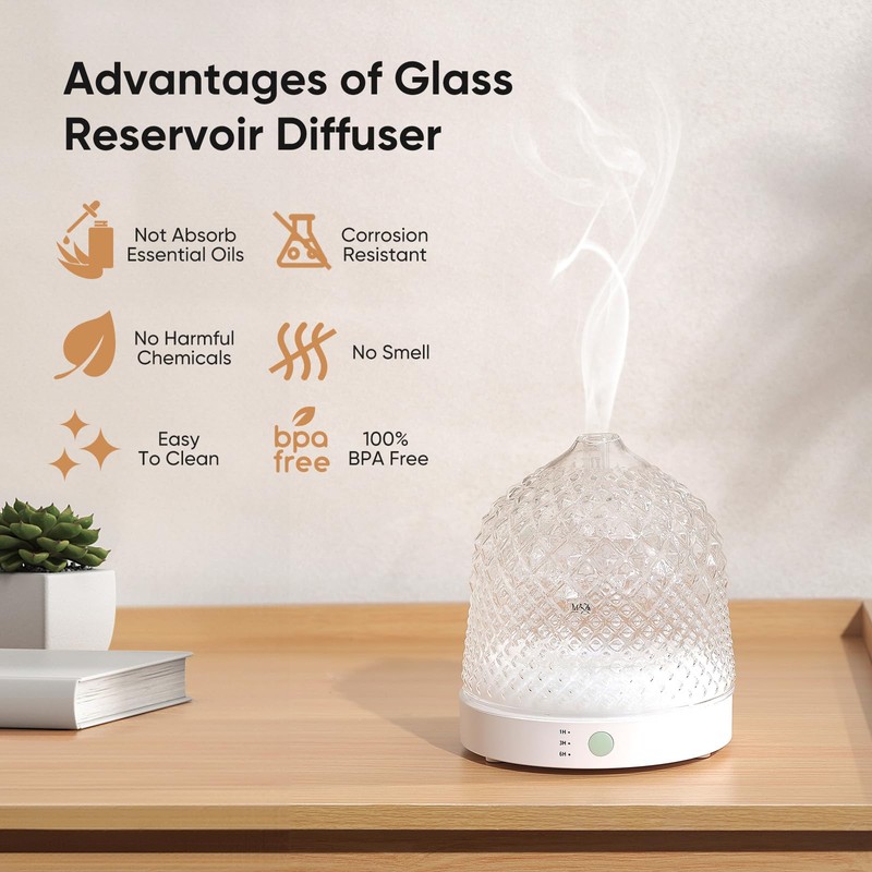 Lecdura Glass Essential Oil Diffuser, 200ml Ultrasonic Aroma Diffusers with