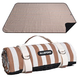 Striped Picnic Blanket Waterproof & Sand Proof, 5-Layer Beach Blanket Portable with Carry Strap, Extra Large Foldable Picnic Rug Machine Washable for Camping Party,Wet Grass,Kids Playground