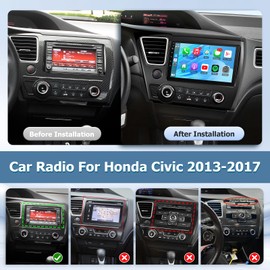 Car Radio for Honda Civic 2013 2014 2015 2016 2017 with Wireless Carplay Android Auto, 9 inch Screen for Honda Civic Carplay with Bluetooth GPS SWC FM MIC Mirror Link (with J.B.L&Large Screen)