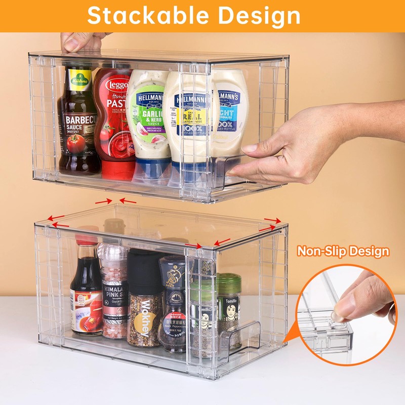 Zero Zoo 4Pack Large Stackable Kitchen Storage Drawers Holder, Clear