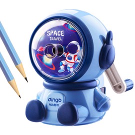 Detontek Astronaut Pencil Sharpener for Kids, Adjustable Pencil Sharpener with Hand Crank Handle for Kids Office Classroom (Blue)