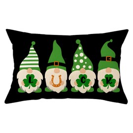 Ogiselestyle St Patricks Day Luck Gnomes Throw Pillow Cover, 12 x 20 Inch Shamrock Cushion Case Decoration for Sofa Couch