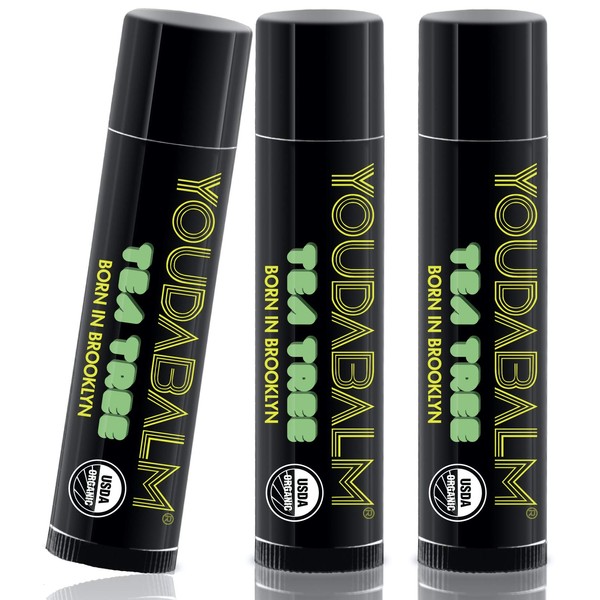 You Da Balm Organic Lip Balm, Tea Tree Flavor - 100% Natural Lip Moisturizer, USDA Certified - Lip Balm for Dry, Cracked Lips (3 Pack)