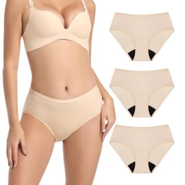 IRISMORII Reusable Adult Incontinence Underwear for Women Bladder Leak Proof Absorbent Panties for Postpartum 3Pack(Beige, L)