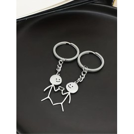 Cute Cartoon Stickman Design Heart Keychain, Fashionable Stainless Steel Keychain for Women & Men, Trendy All-match Keychain for Birthday Gift