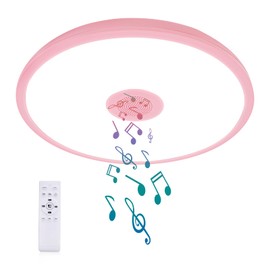 ASALL Pink Waterproof LED Ceiling Light Fixture,Music Ceiling Lamp,with Bluetooth Speaker,11Inch 18W, 2700K-6500K Dimmable RGB Color Changing Light with Remote Control,Suitable for Girls' Room