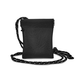 AfitLulu Hanging Neck Headphone Bag PU Leather Data Cable Storage Bag and Snap Spring Closure Mini Coin Purse Pouch Suitable for Storing Headphones, Coin, Keys, Jewelry (Black)