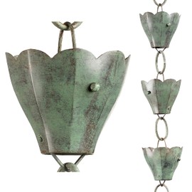 Good Directions 463V1-8 Tulip Rain Chain, 8-1/2 Feet Long, 13 Extra Large Cups, Blue Verde Copper