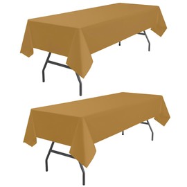 odibo Gold Tablecloths Plastic 2 Pack Disposable Table Covers 54" x 108" Golden Table Cloths for Fall Parties Harvest Graduations Anniversary Thanksgivings Events Fits up to 8 Foot Rectangle Tables