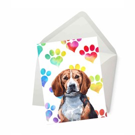 PICTURE THIS PRINTS Beagle Dog Greeting Card for Dog Lover, Colorful Dog Lover Greeting, Rainbow Heart Paw Print Card, Pet Sympathy, Dog-Themed Thank You, Comes with Envelope (5x7”)