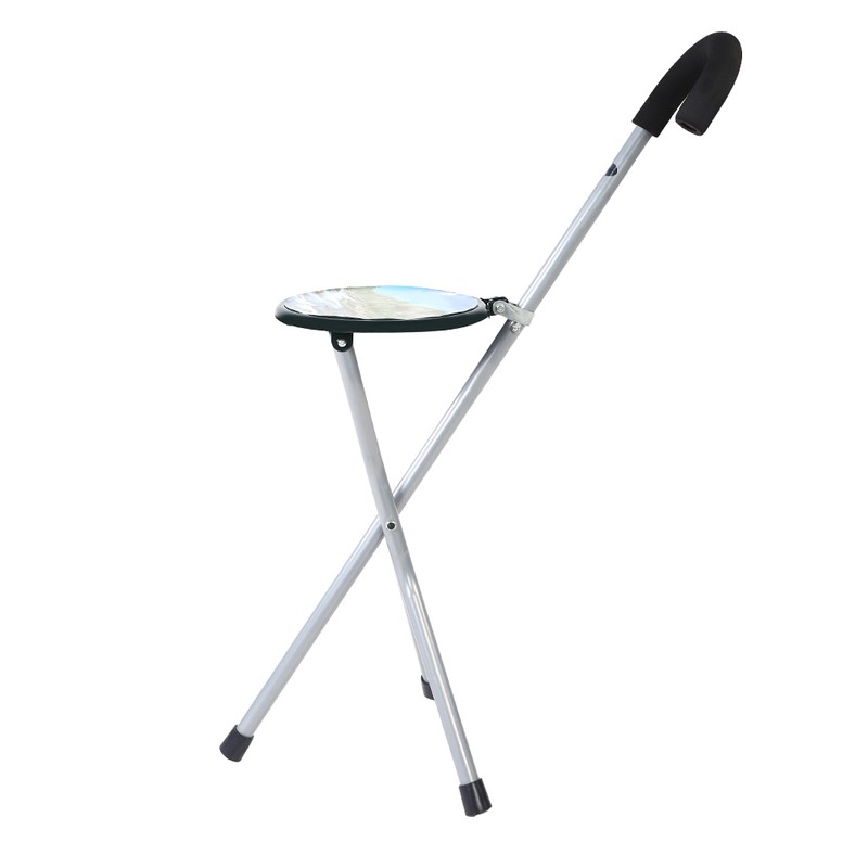 Iron Portable Folding Walking Stick Seat Tripod Travel Chair Stool
