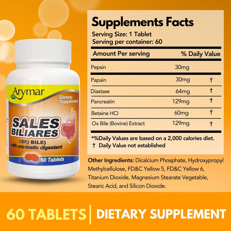 Arymar Sales Biliares Ox Bile with Digestive Enyzmes 60 Tabs