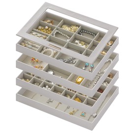 Large Jewelry Organizers and Storage Box , 4 Layers Stackable Jewelry Organizer Trays Clear Lid Cover for Drawers, Jewelry Boxes for Women, Stacker Jewelry Display Case, Jewelry Inserts for Drawers