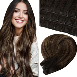LaaVoo Micro Beads Real Hair Extensions Brown Ombre 40 cm Natural Micro EZE Weft Remy Human Hair 12 Inch Width 50 g Micro Weft Extensions Straight #2/8/2 Dark Brown Balayage Light Brown
