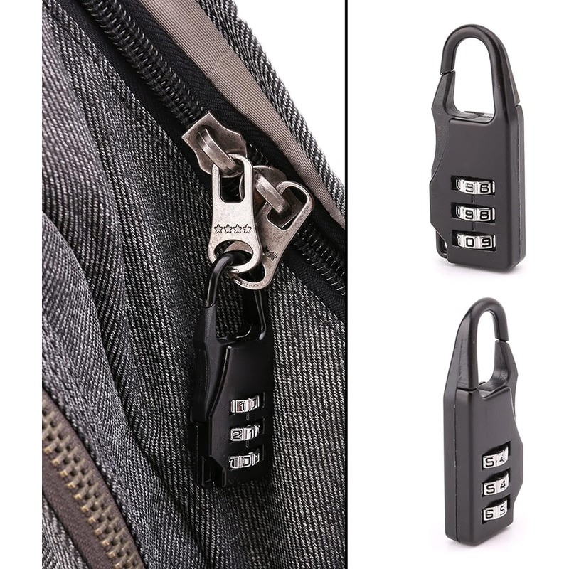 Black Zinc Alloy Three-Wheel Mini Code Lock Luggage Zipper Lock