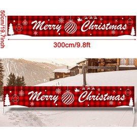 NINU Merry Christmas Banner Large Xmas Porch Sign Banners Poster Indoor Outdoor Holiday Party Hanging Decorations (9.8 x 1.6 Feet)