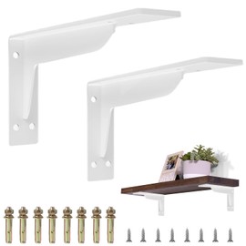 2 Pack 16 inchs Heavy Duty Industry Shelf Brackets, White L Countertop Support Brackets Steel Shelf Brackets Metal Wall Shelf Mount DIY Steel Triangle Shelf, Max Load 880 LB