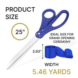 Large Grand Opening Ceremony Kit - 25 Inch Giant Blue Scissors With Ribbon for Inauguration, Ceremonial Cutting, and Special Events