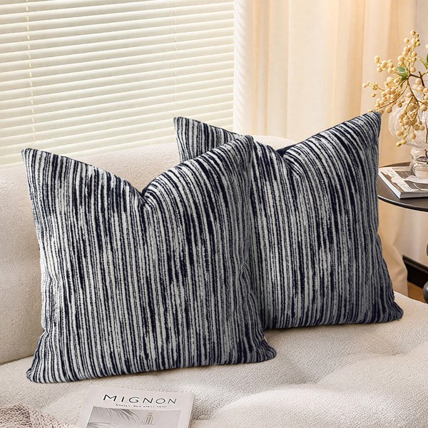 AELS 18x18 Decorative Farmhouse Throw Pillow Covers, Chenille Striped Pillow