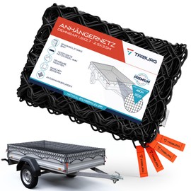 TRIBURG Trailer Net Stretchable 1.5 x 2.7 m to 2.5 x 3.5 m - Elastic Trailer Net with Corner Markings and Rubber Cord - Load Securing Net Elastic
