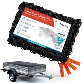 TRIBURG Trailer Net Stretchable 1.5 x 2.7 m to 2.5 x 3.5 m - Elastic Trailer Net with Corner Markings and Rubber Cord - Load Securing Net Elastic