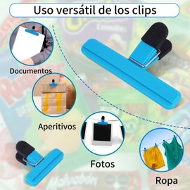 Ausein 16 Pcs Clips para Bolsas de Alimentos, Pinzas para Cerrar Bolsas de Cocina Duradero, inclye 8 Clips para Comida grande de 15.5cm y 8 pequeña de 7,5cm, Broches Duradero para Cocina Multicolor