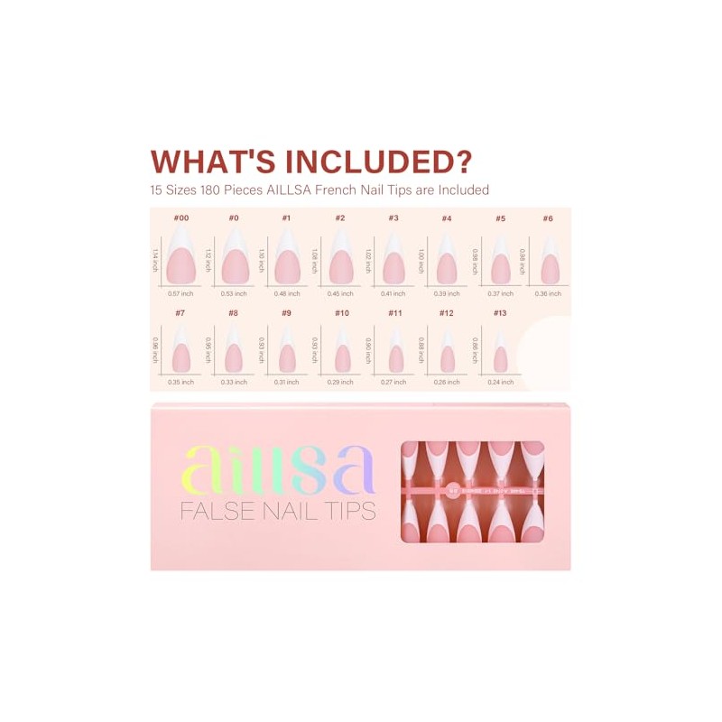AILLSA Uñas francesas de gel, 180 unidades, uñas francesas a