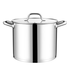 LIANYU 10QT Stock Pot with Lid, Tri-ply Stainless Steel Stockpot, 10 Quart Heavy Duty Canning Soup Cooking Pot for Gas, Electric, Stoves, Induction Pot with Riveted Handles, Dishwasher Safe