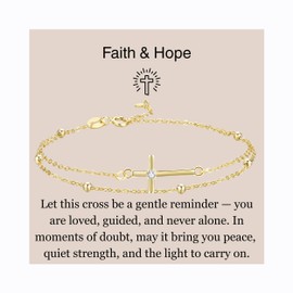 GAVU Double Chains 14K Gold Plated Cross Bracelet for Women, Women’s 925 Sterling Silver Zirconia Cross Bracelet